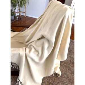 Marzotto Italy 100% Alpaca 56"X80" Throw Blanket Fringe Cream Beautiful Soft